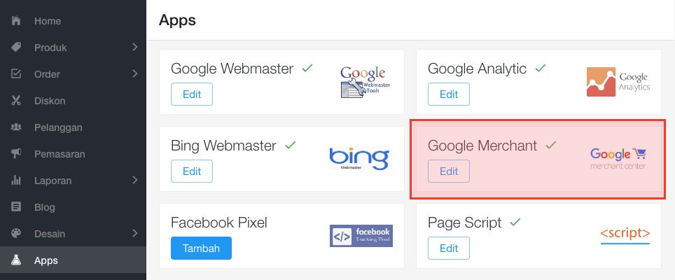 Google Merchant bisa diakses sebagai Apps