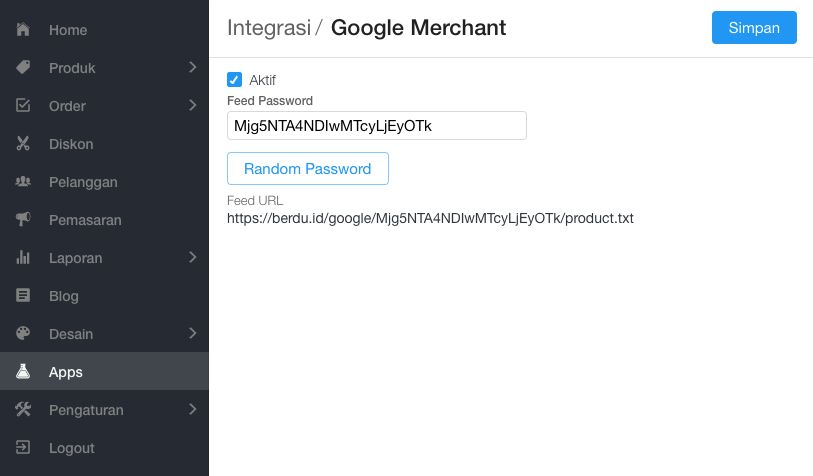 Pengaturan feed url untuk Google Merchant Kamu