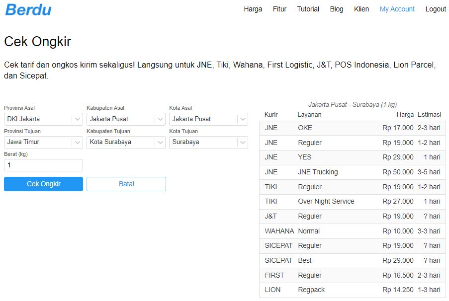 Ongkos kirim kurir Jakarta Pusat-Surabaya per 6 Oktober 2018 Ongkos kirim kurir Jakarta Pusat-Surabaya per 6 Oktober 2018