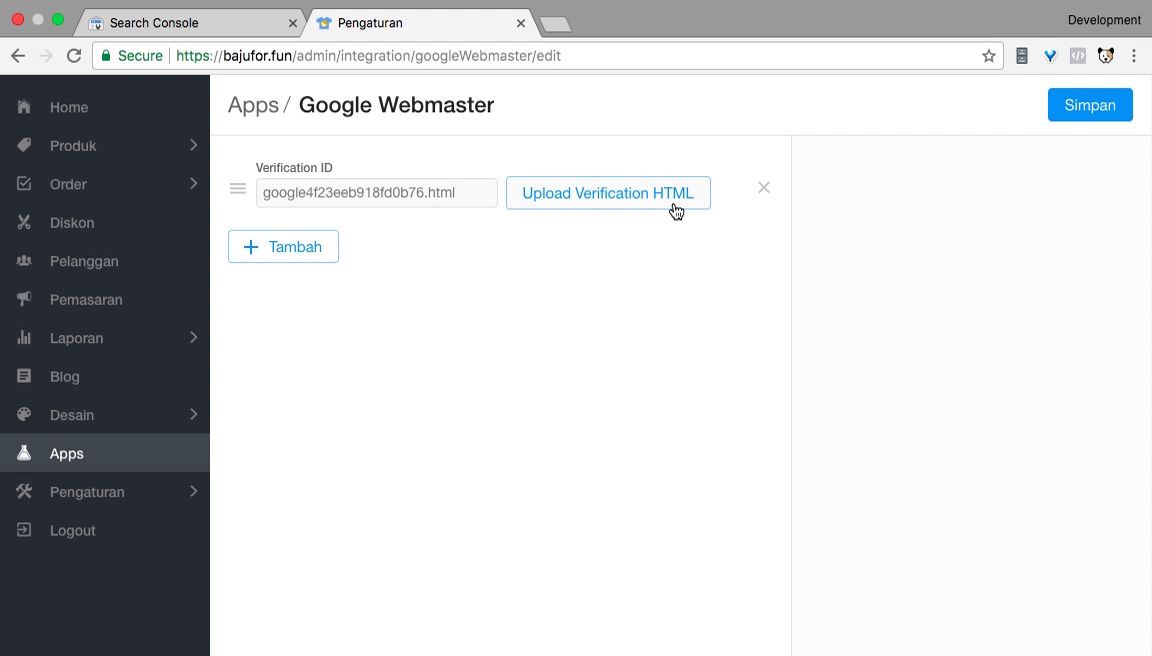 Mengupload file verifikasi ke halaman admin website Mengupload file verifikasi ke halaman admin website