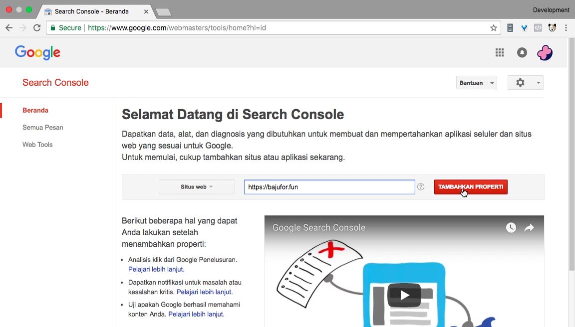Pendaftaran website ke Google Search Console Pendaftaran website ke Google Search Console