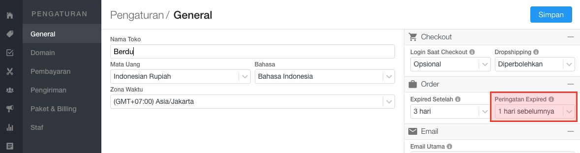 Letak pengaturan kapan emai peringatan akan dikirim Letak pengaturan kapan emai peringatan akan dikirim