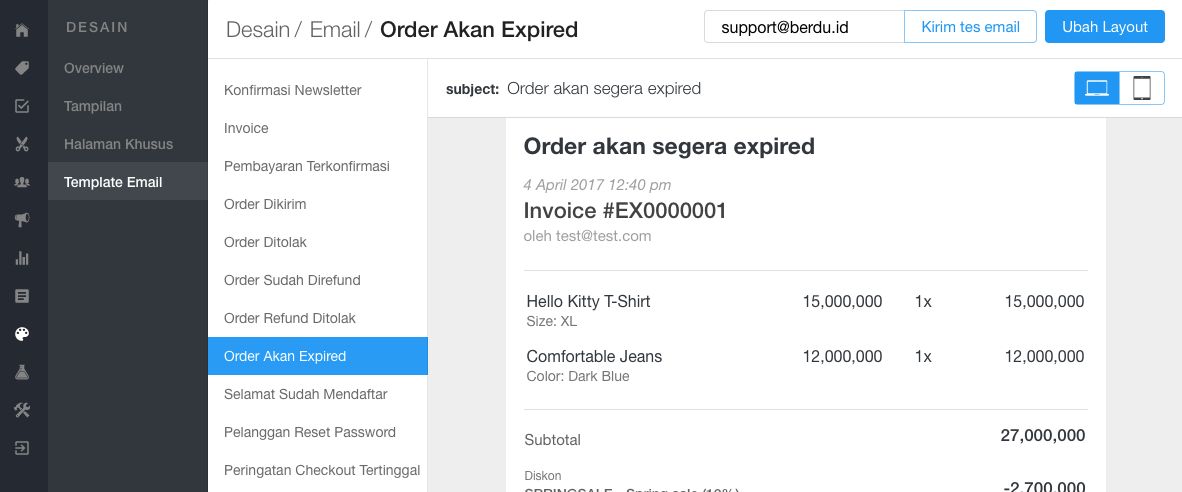 Mengubah desain email peringatan order yang akan segera expired Mengubah desain email peringatan order yang akan segera expired