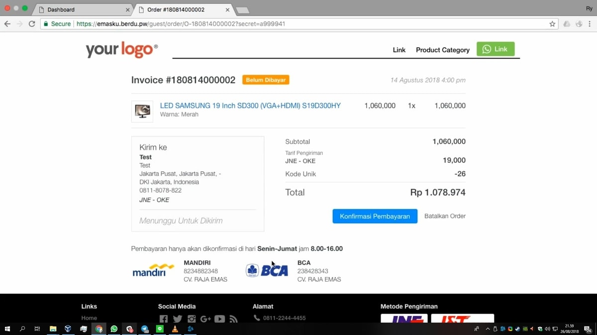 Data bank transfer ada di bawah halaman invoice Data bank transfer ada di bawah halaman invoice