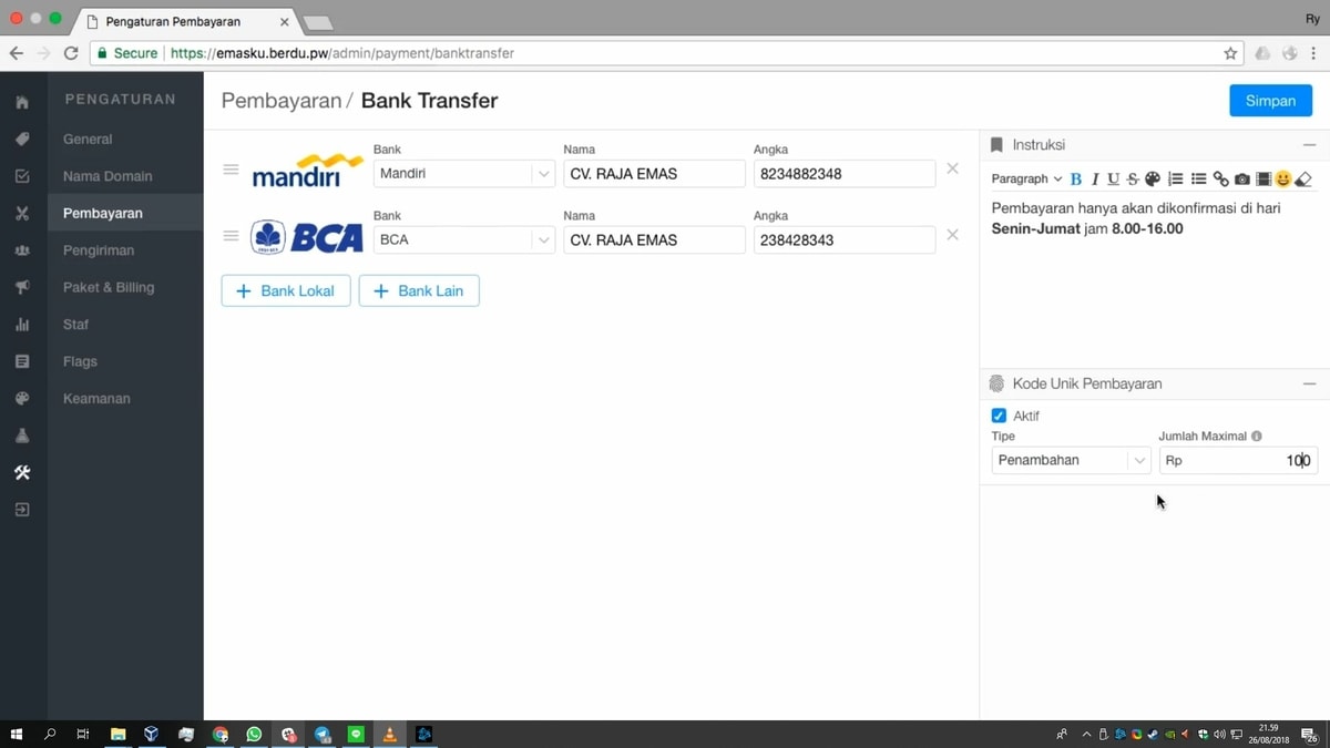 Contoh pengaturan bank tranfser Contoh pengaturan bank tranfser
