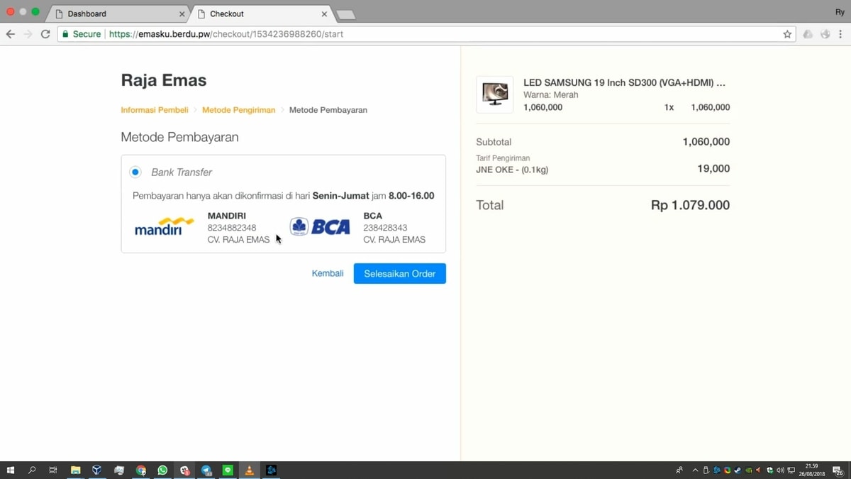 Metode pembayaran bank transfer tertera di halaman checkout Metode pembayaran bank transfer tertera di halaman checkout