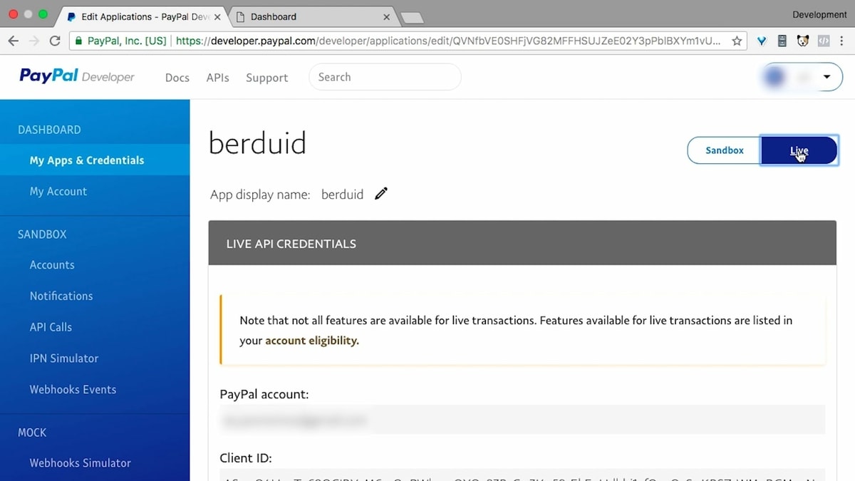 Live API Credentials Live API Credentials