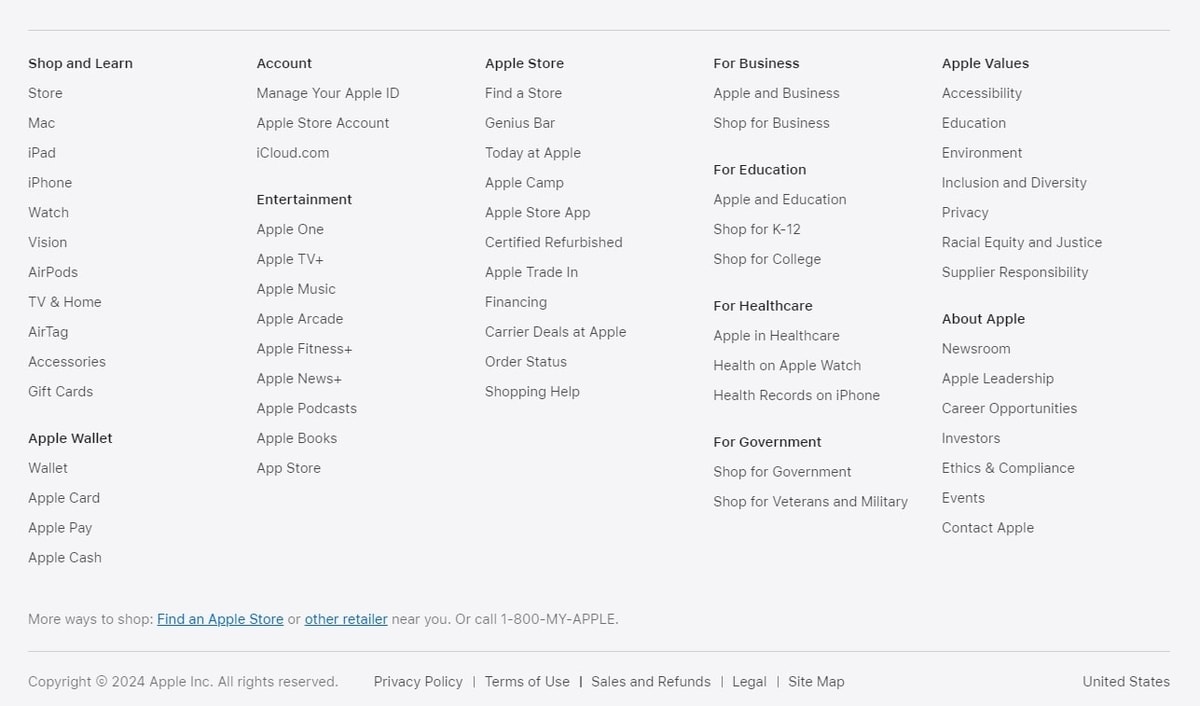 Footer navigation menu
Gambar: Apple Footer navigation menu
Gambar: Apple