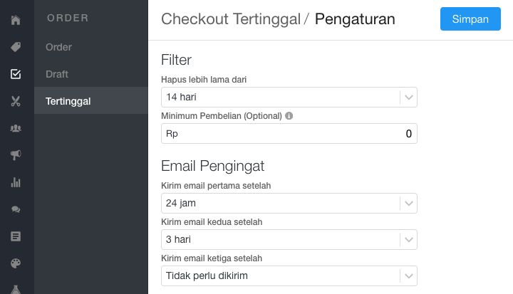 Pengaturan checkout tertinggal
